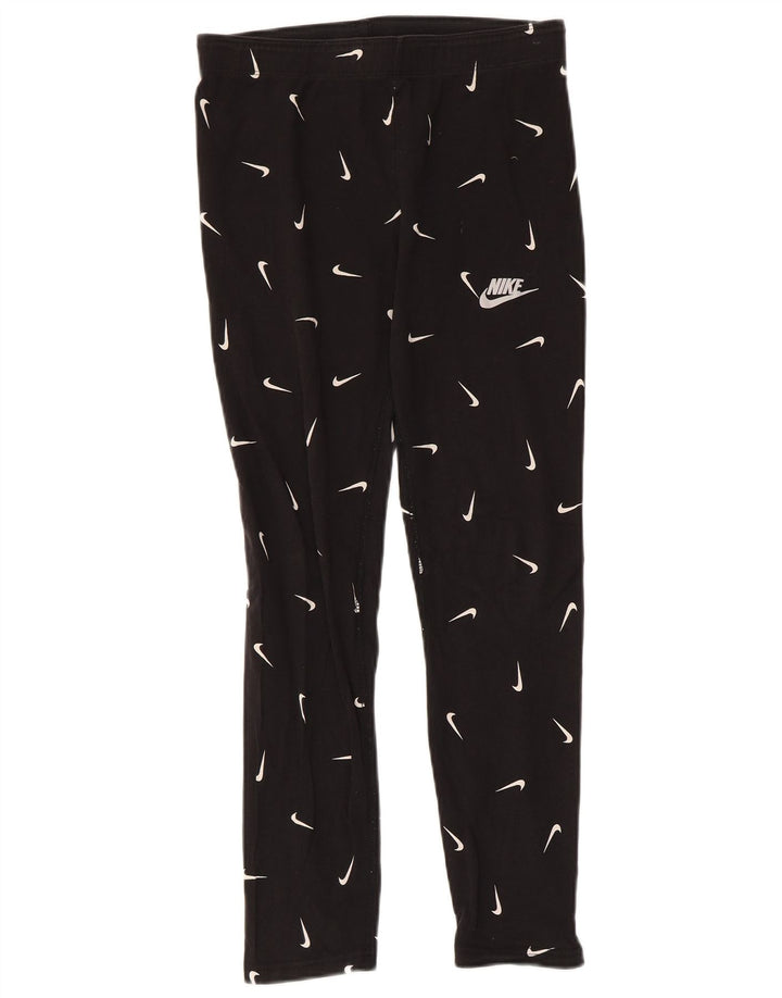 NIKE Girls Tight Fit Graphic Leggings 13-14 Years XL Black Cotton