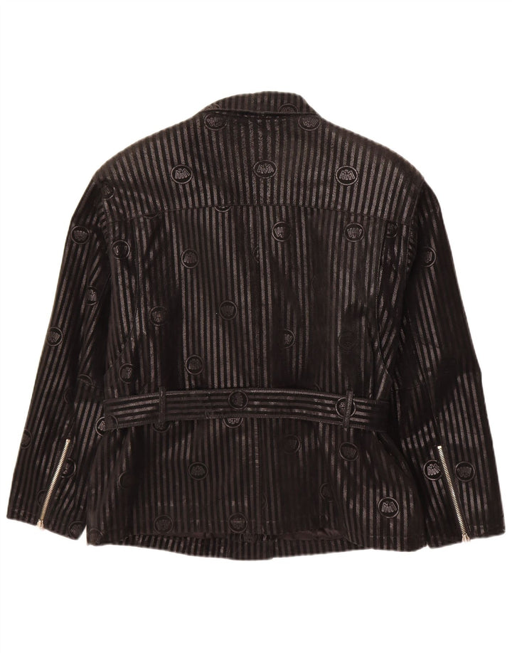 VINTAGE Womens Leather Biker Jacket IT 42 Medium Black Striped Leather
