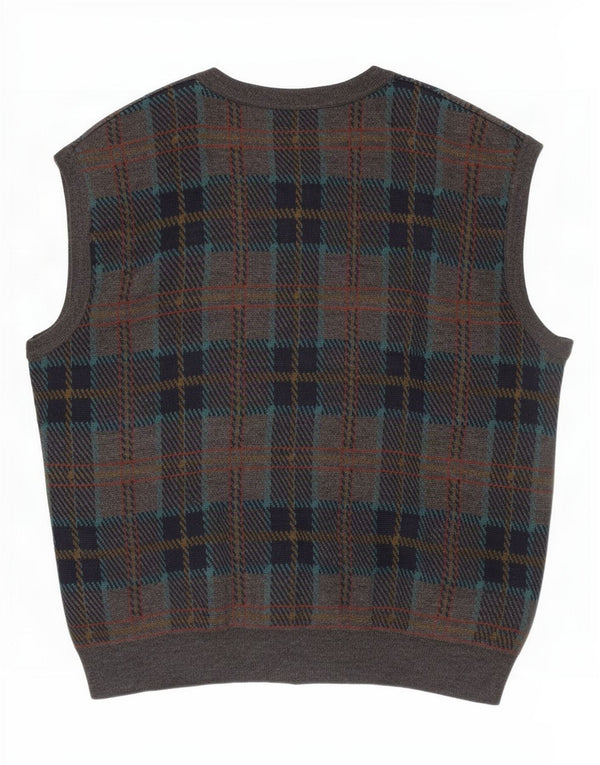 Vintage Mens Sleeveless Cardigan Sweater IT 54 XL Grey Check Wool