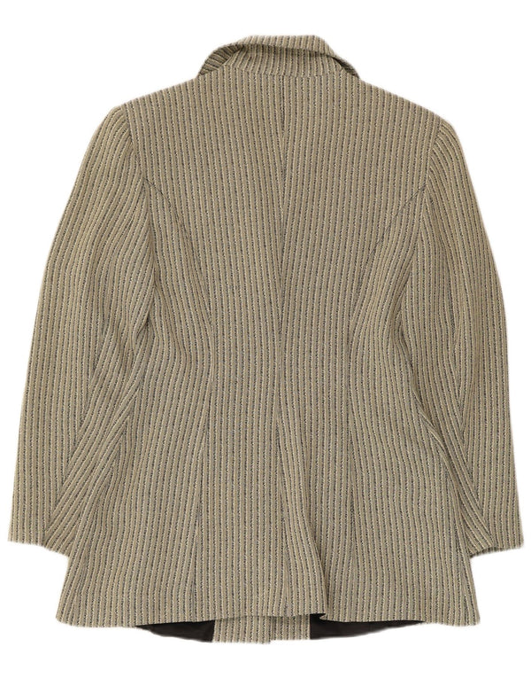 Tenax Womens 3 Button Blazer Jacket IT 40 Small Beige Striped Acetate