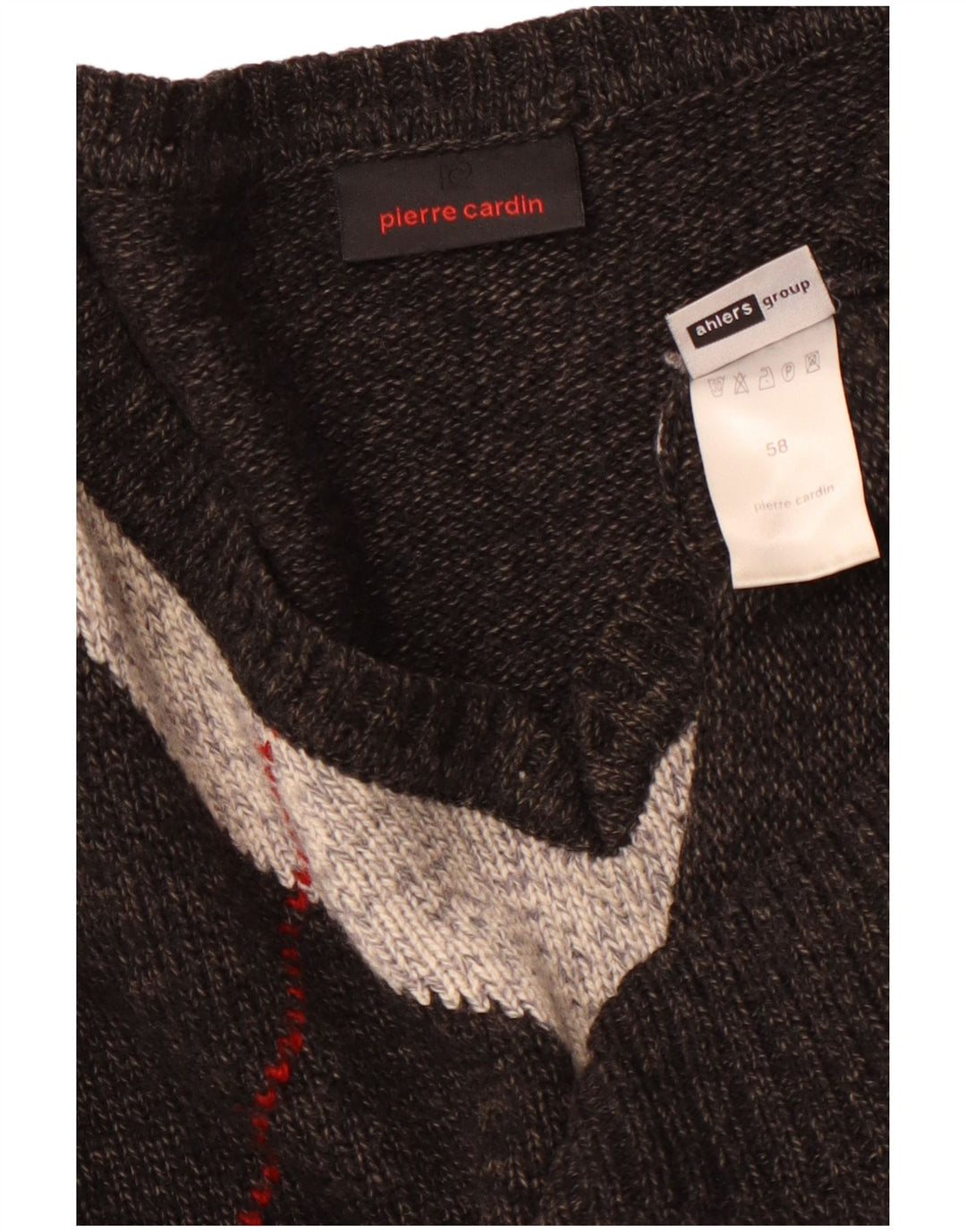 PIERRE CARDIN Mens V-Neck Jumper Sweater IT 58 2XL Grey Argyle/Diamond