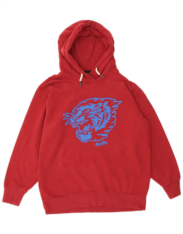 SUPERDRY Mens Graphic Hoodie Jumper Medium Burgundy Cotton
