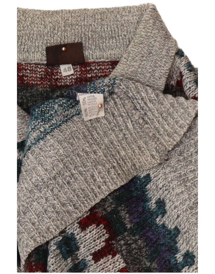 VINTAGE Mens Polo Neck Jumper Sweater IT 48 Medium Multicoloured Fair Isle