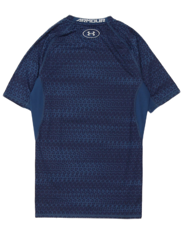 Under Armour Mens Heat Gear T-Shirt Top Medium Navy Blue Geometric