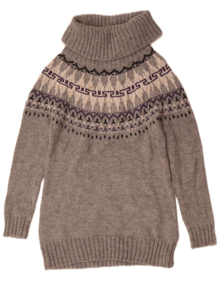 Marks & Spencer Womens Roll Neck Jumper Sweater UK 12 Medium Grey Fair Isle