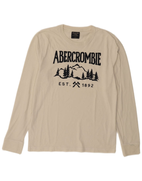 Abercrombie & Fitch Mens Graphic Top Long Sleeve Large Off White Cotton