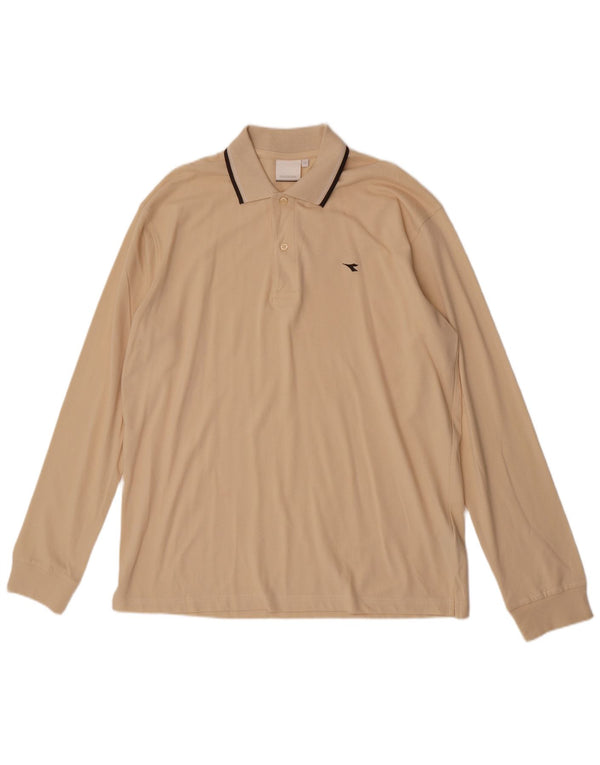 Diadora Mens Long Sleeve Polo Shirt 2XL Beige Cotton