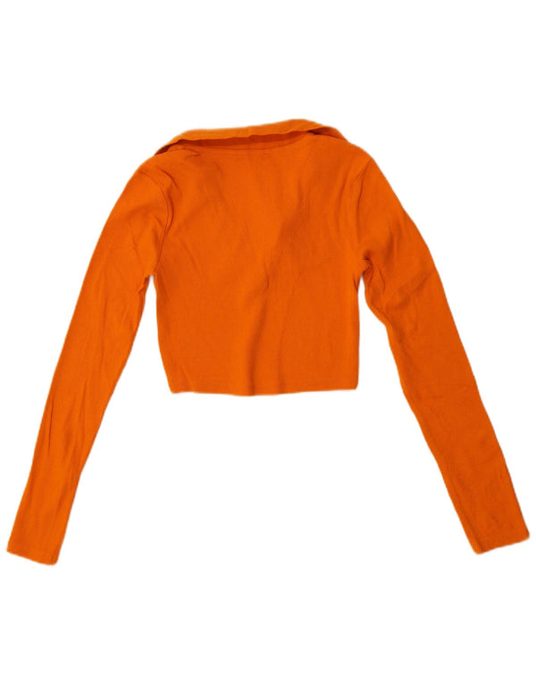 Zara Womens Crop Long Sleeve Polo Shirt UK 8 Small Orange