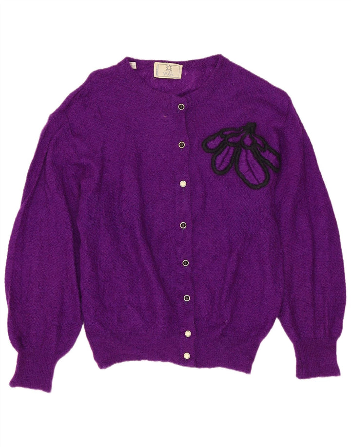 VINTAGE Womens Cardigan Sweater UK 12 Medium Purple Nylon
