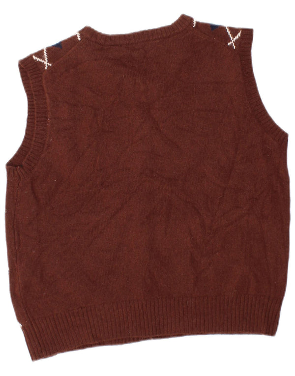 Zara Womens Sleeveless Cardigan Sweater UK 10 Small Brown Argyle/Diamond