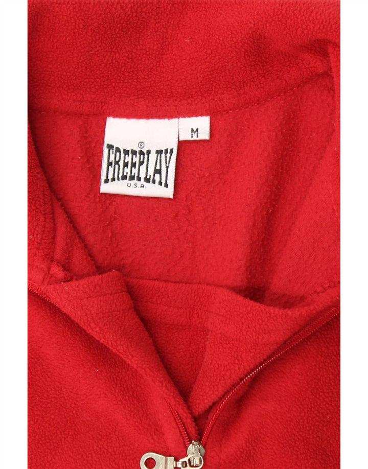 FREE PLAY Womens Zip Neck Fleece Jumper UK 12 Medium Red Polyester Vintage Free Play and Second-Hand Free Play from Messina Hembry 