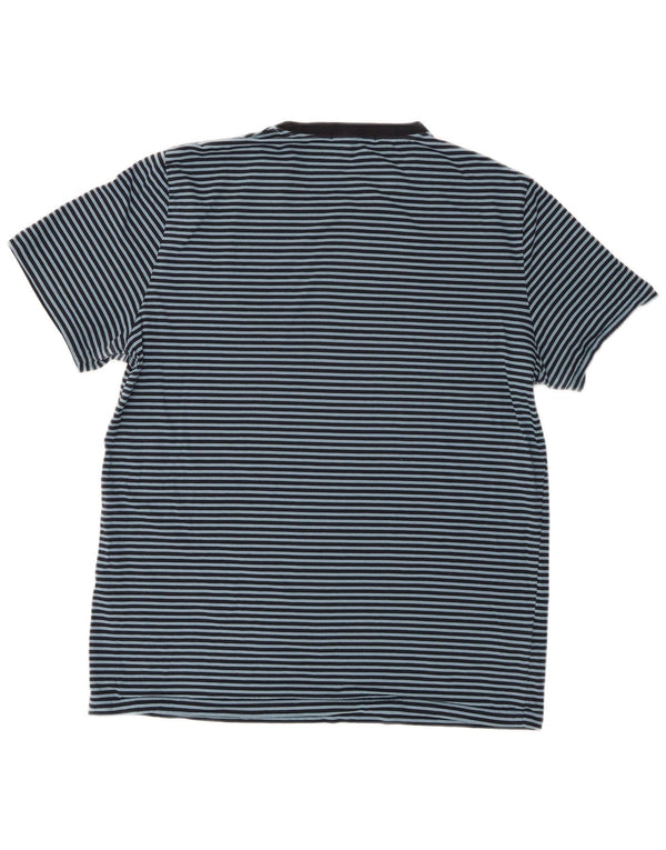 Fred Perry Mens T-Shirt Top Large Navy Blue Striped Cotton