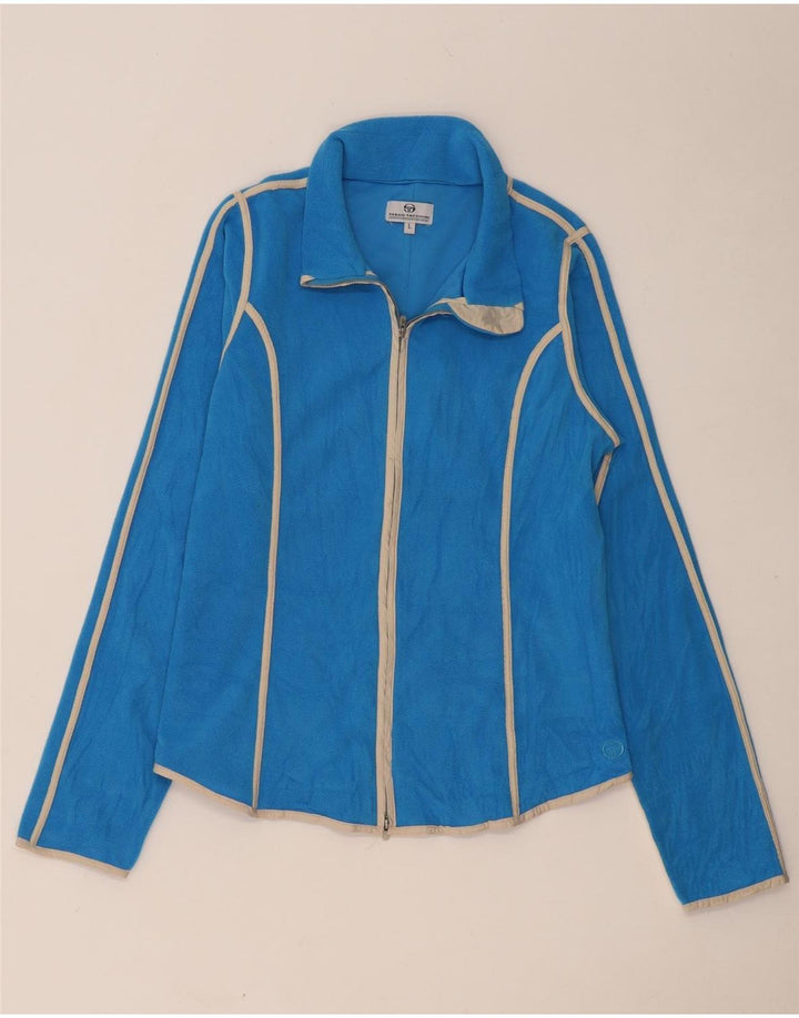 SERGIO TACCHINI Womens Fleece Jacket UK 14 Large Blue Striped Polyester