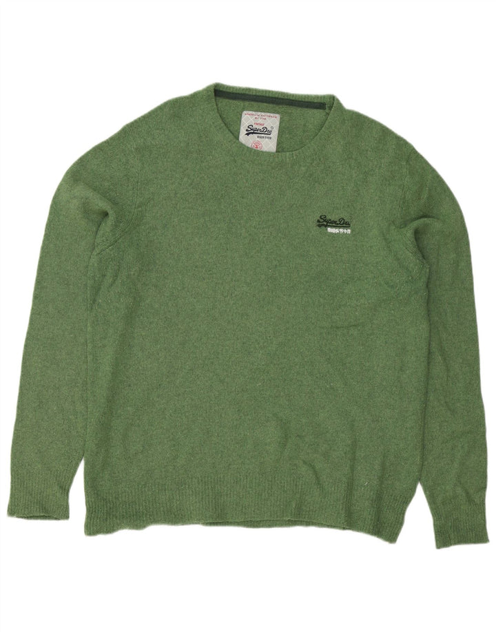 Superdry Mens Crew Neck Jumper Sweater Large Green Lambswool