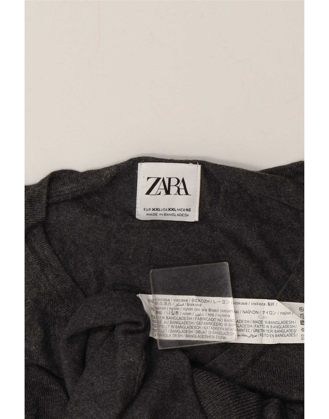 Zara Mens V-Neck Jumper Sweater 2XL Grey Viscose