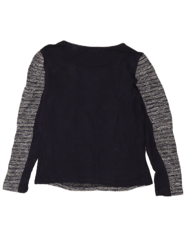 Oasis Womens Top Long Sleeve UK 10 Small Navy Blue Striped Polyester