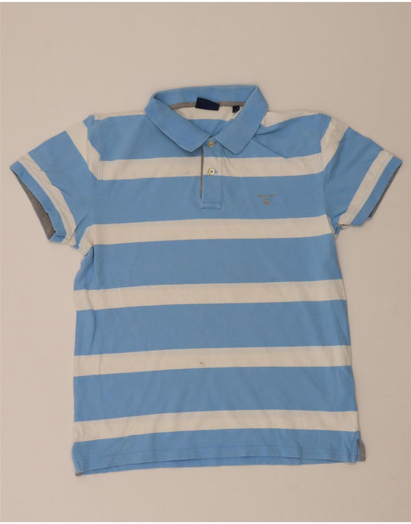 Gant Mens Polo Shirt Large Blue Striped Cotton