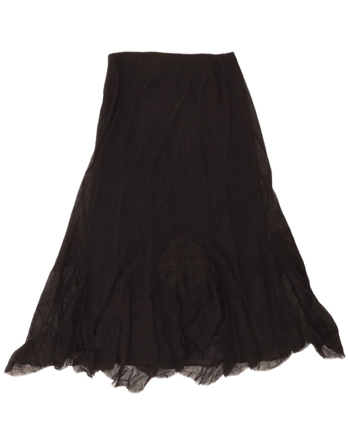 Vintage Womens Asymmetrical Skirt Medium W30 Black Floral Polyester