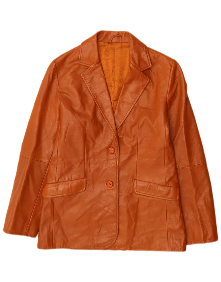 Stefanel Womens 2 Button Leather Blazer Jacket UK 12 Medium Brown Leather