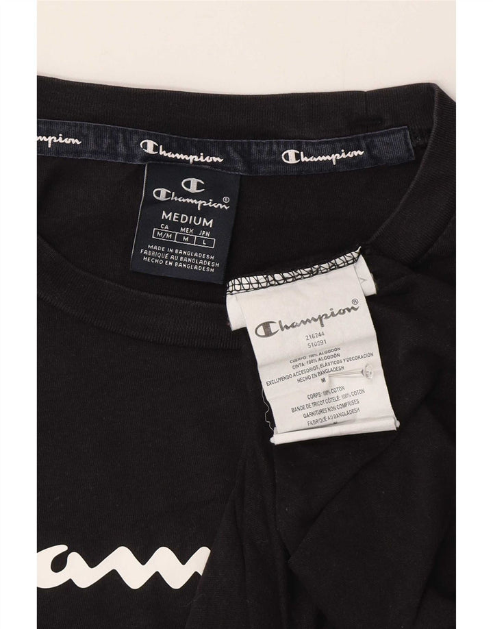 Champion Mens Graphic T-Shirt Top Medium Black Cotton