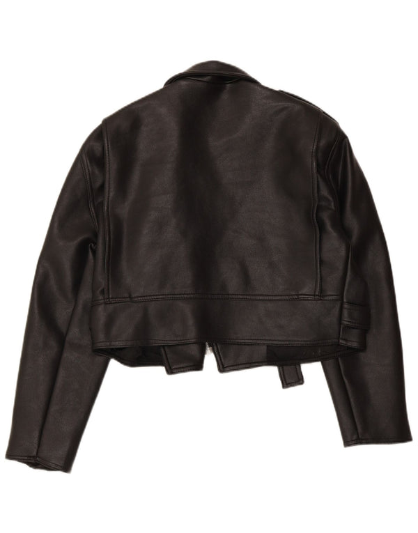VINTAGE Womens Oversized Crop Leather Biker Jacket UK 10 Small Black