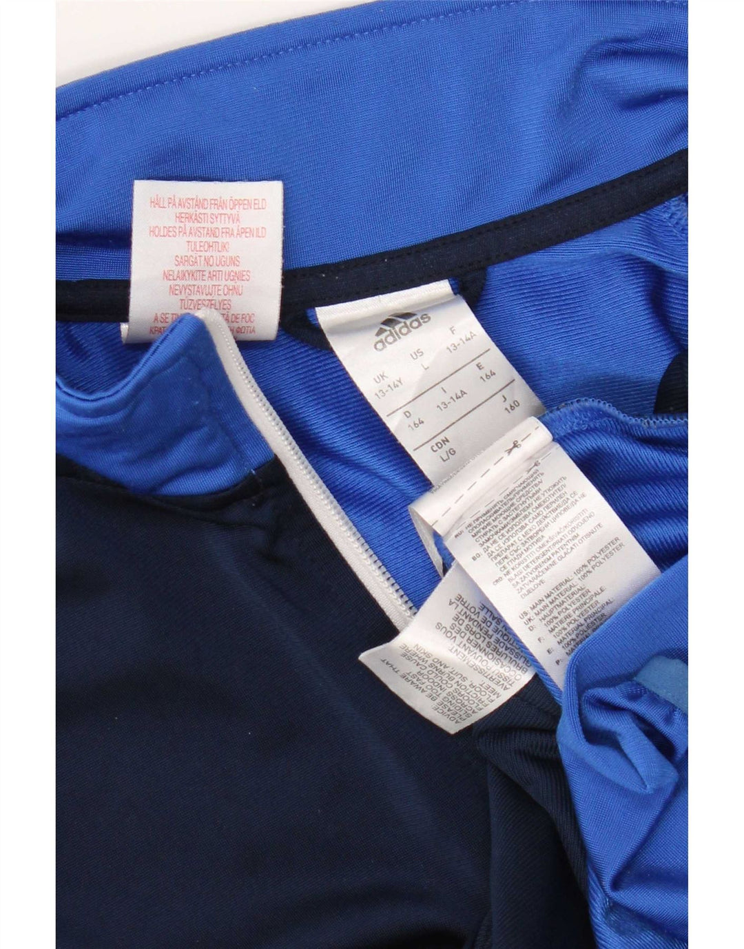 Adidas Boys Tracksuit Top Jacket 13-14 Years Blue Colourblock Polyester
