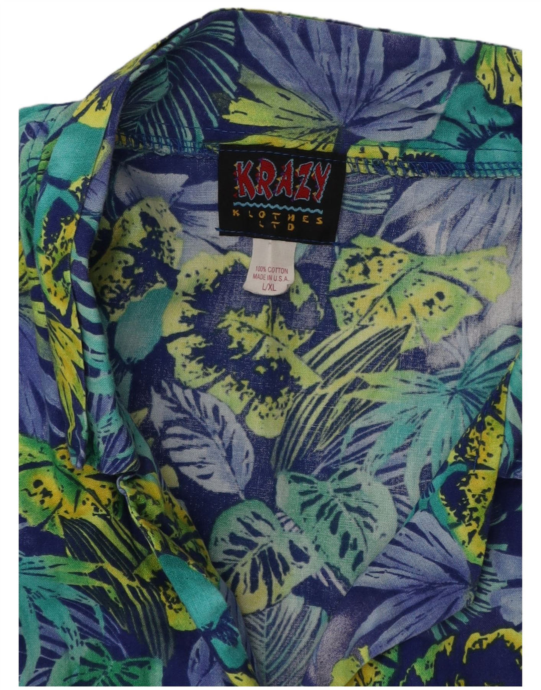 Krazy Mens Short Sleeve Shirt Large Blue Floral Cotton Hawaiian
