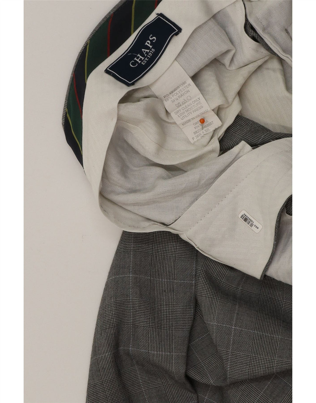 CHAPS Mens Straight Suit Trousers W38 L32 Grey Check Cotton