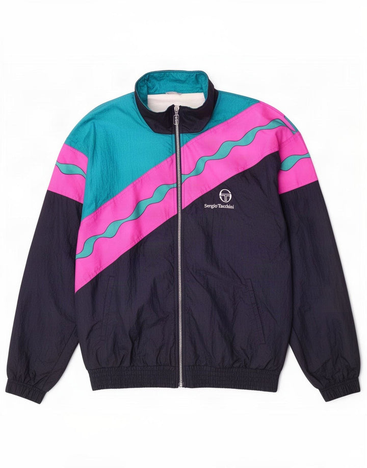 Sergio Tacchini Mens Tracksuit Top Jacket IT 46 Small Navy Blue Colourblock