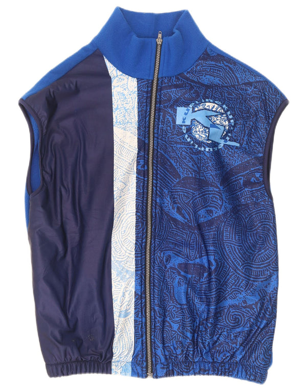 Vintage Mens Graphic Fleece Gilet UK 44 2XL Blue Paisley Polyester