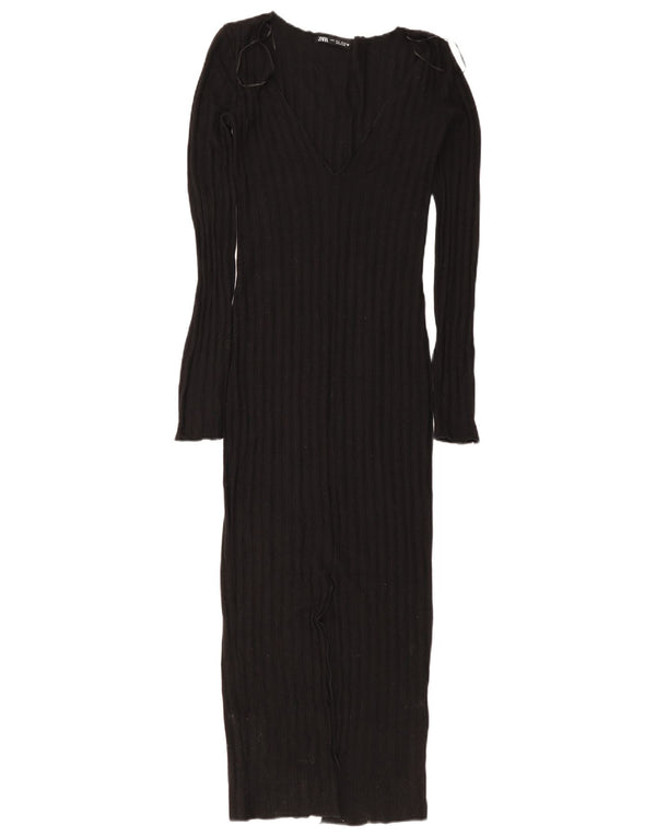 Zara Womens Long Sleeve Bodycon Dress UK 8 Small Black Viscose