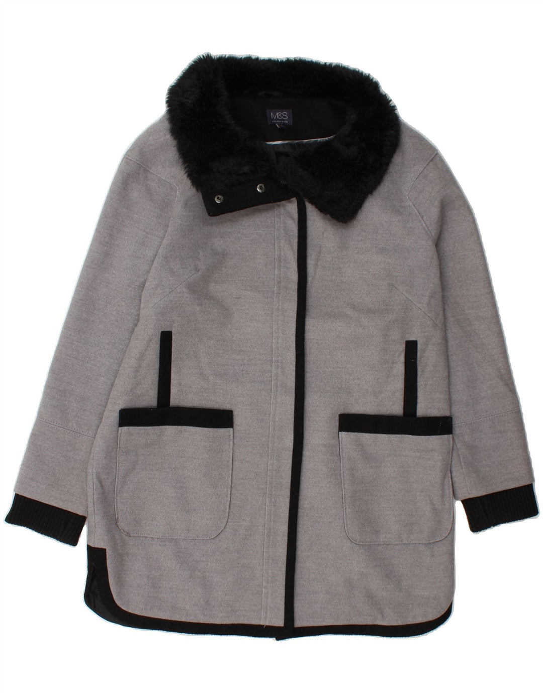 MARKS & SPENCER Womens Overcoat UK 14  Large Grey Polyester Vintage Marks & Spencer and Second-Hand Marks & Spencer from Messina Hembry 
