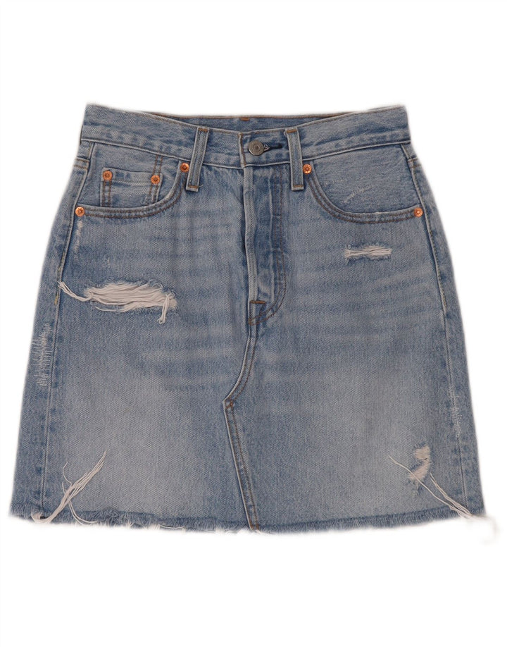 LEVI'S Womens Distressed Denim Skirt W25 XS Blue Cotton