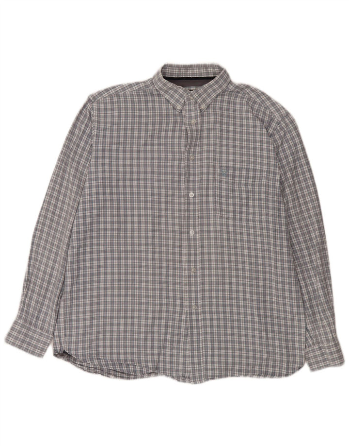 James Pringle Mens Flannel Shirt Large Grey Check Cotton
