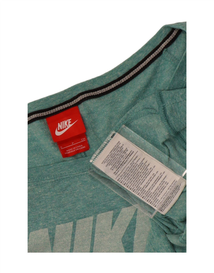 Nike Womens Off Shoulder Graphic Top Long Sleeve UK 10 Small Turquoise