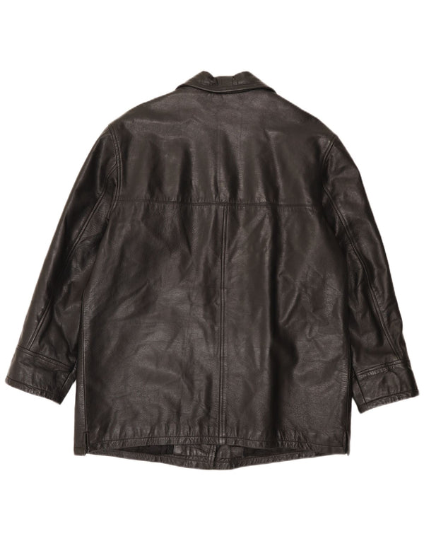Vintage Womens Leather Coat IT 48 XL Black