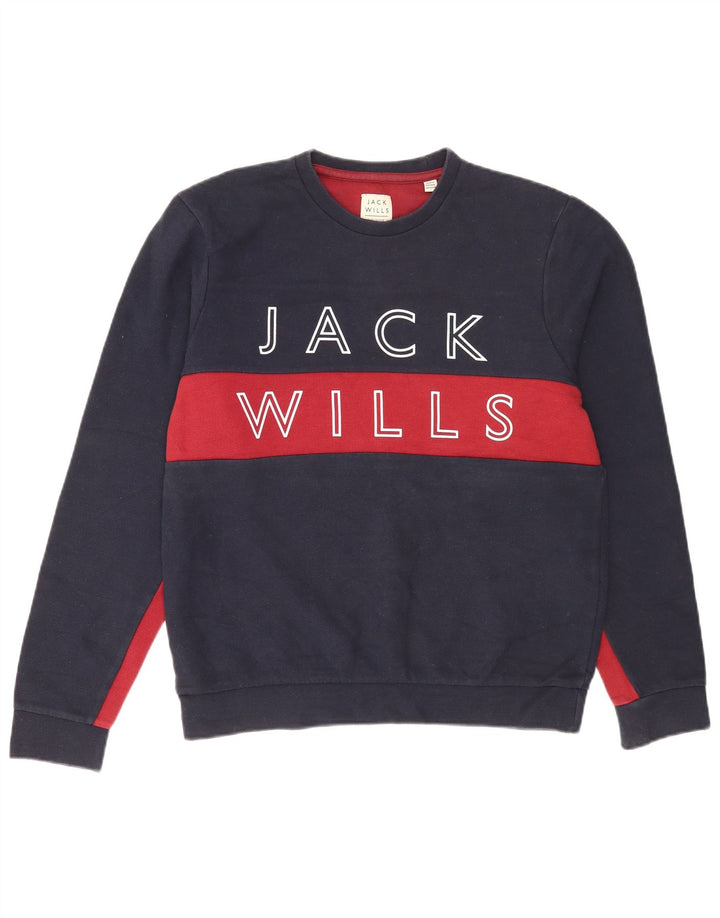 Jack Wills Mens Graphic Sweatshirt Jumper Large Navy Blue Colourblock