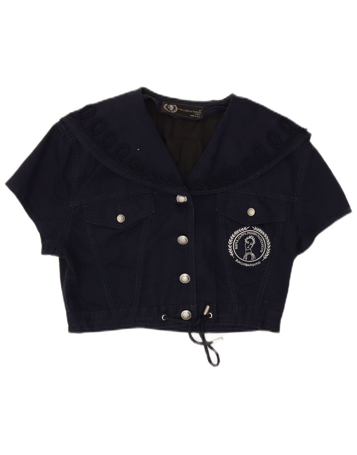 Roccobarocco Womens Crop Short Sleeve Bolero Jacket UK 14 Medium Navy Blue