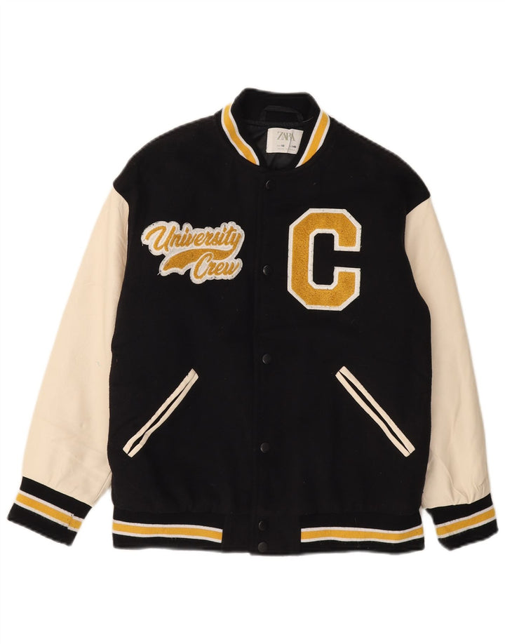 ZARA Boys Graphic Varsity Jacket 9-10 Years Black Colourblock Polyester