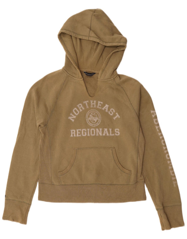 Abercrombie & Fitch Womens Graphic Hoodie Jumper UK 16 Large Khaki Cotton