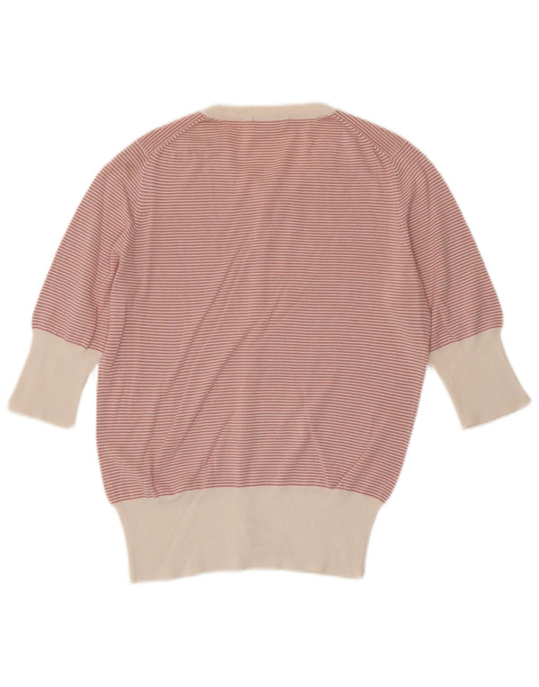 Sun68 Womens 3/4 Sleeve Cardigan Sweater UK 12 Medium Pink Striped Cotton