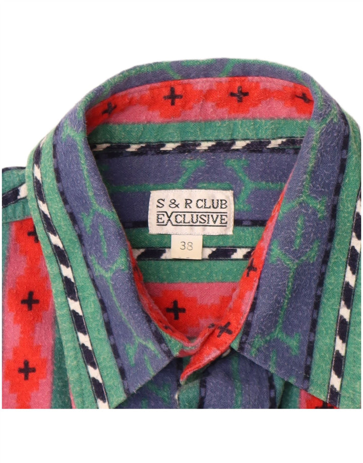 VINTAGE Mens Flannel Shirt Size 38 Medium Blue Striped Cotton