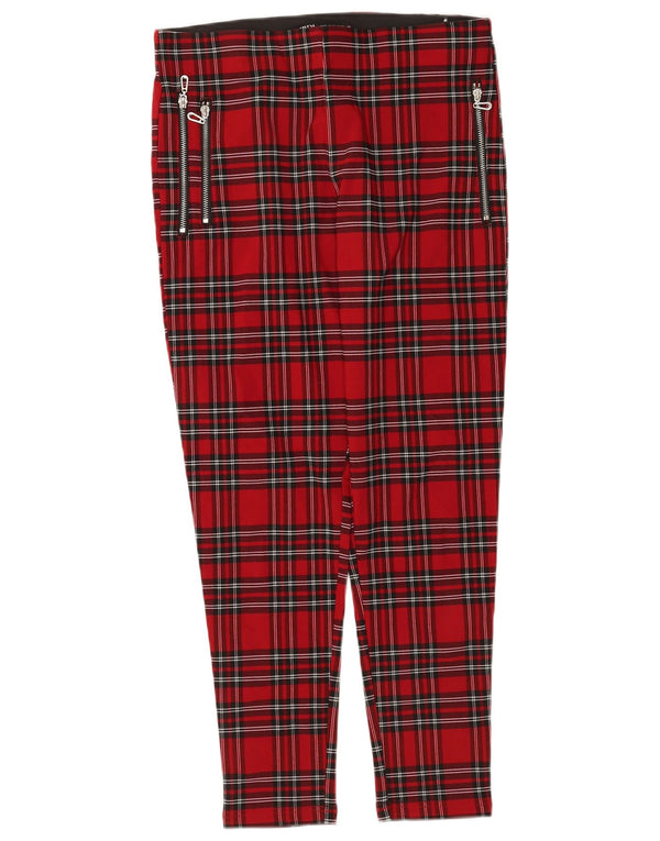 Zara Womens Skinny Cropped Trousers XL W32 L26 Red Plaid