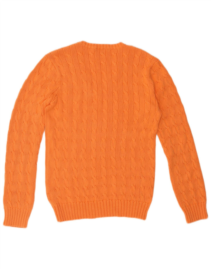 RALPH LAUREN Womens V-Neck Jumper Sweater UK 14 Large Orange Cotton