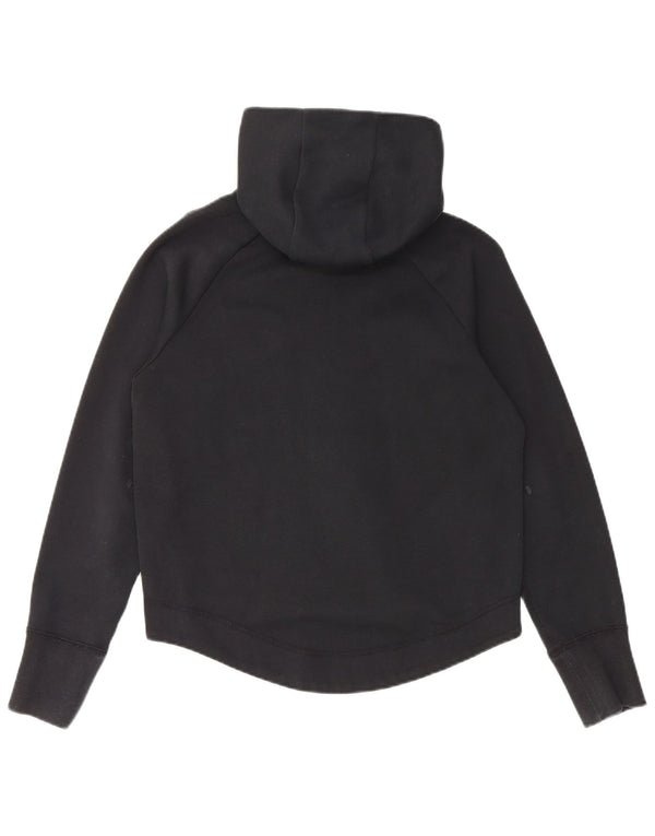 NIKE Girls Zip Hoodie Sweater 12-13 Years Large Black Striped Cotton