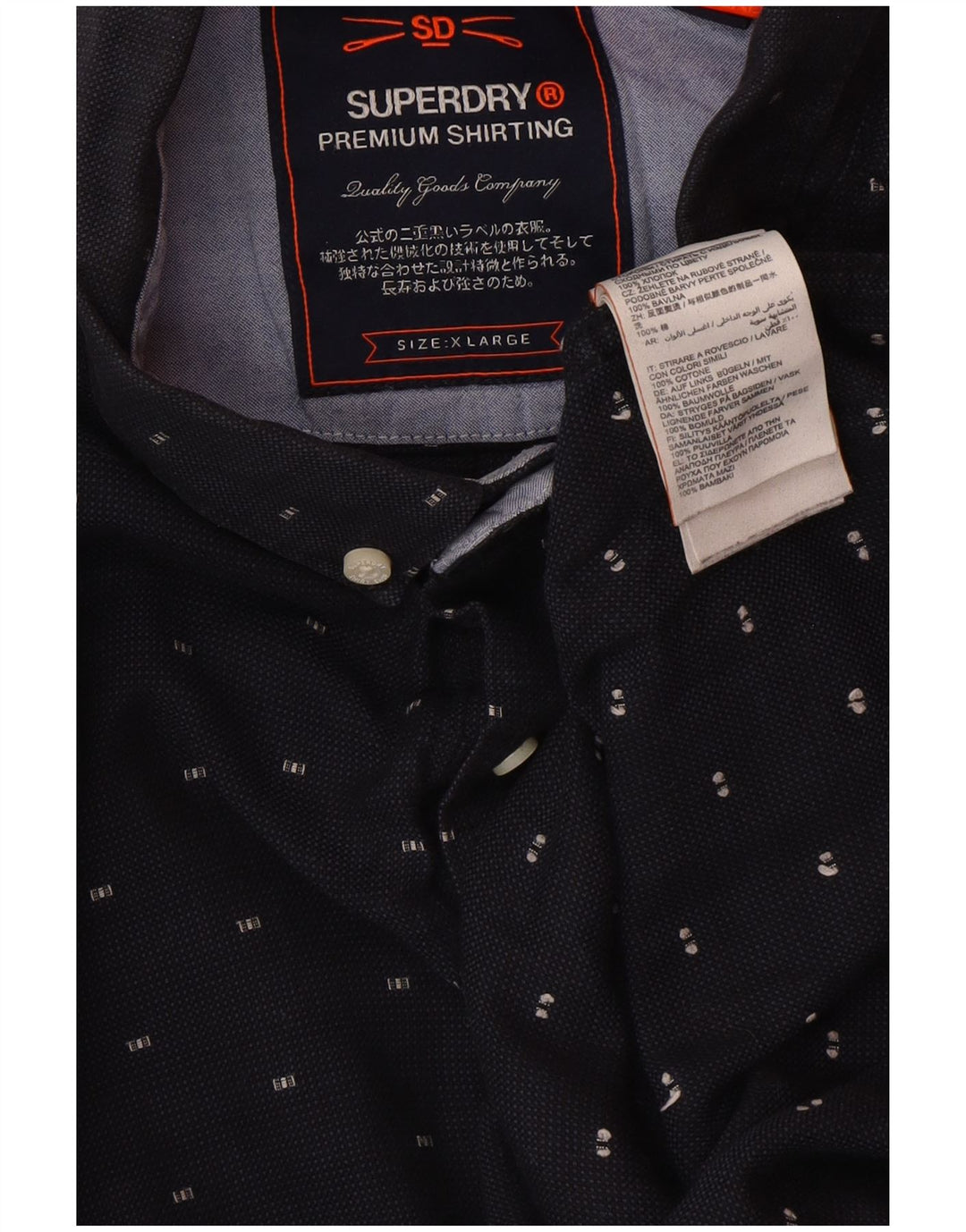 SUPERDRY Mens Regular Fit Shirt XL Navy Blue Spotted Cotton