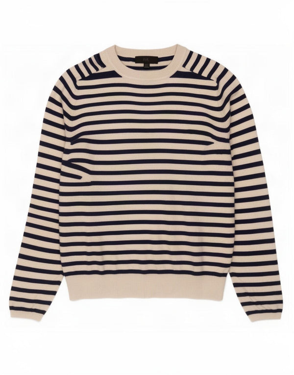 Zara Womens Crew Neck Jumper Sweater UK 14 Large White Striped Viscose