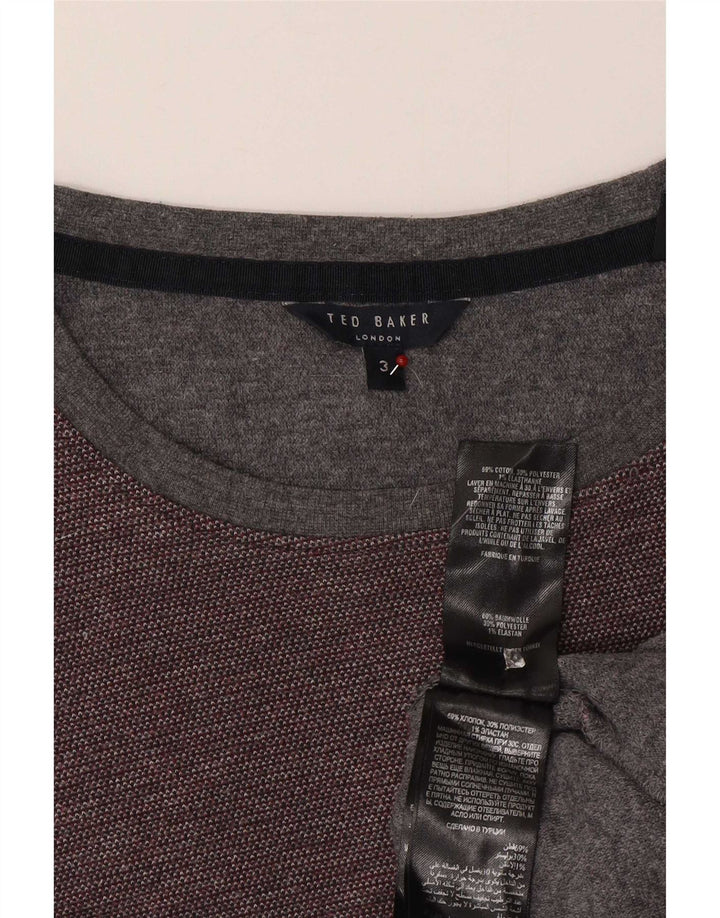 Ted Baker Mens Crew Neck Jumper Sweater Size 3 Medium Burgundy Cotton