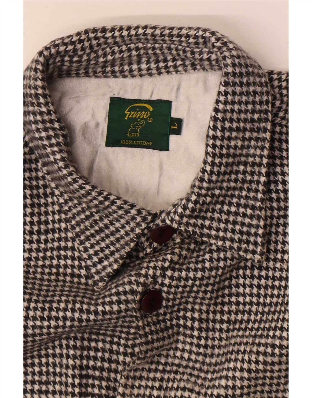 Vintage Mens Flannel Shirt Large Black Houndstooth Cotton