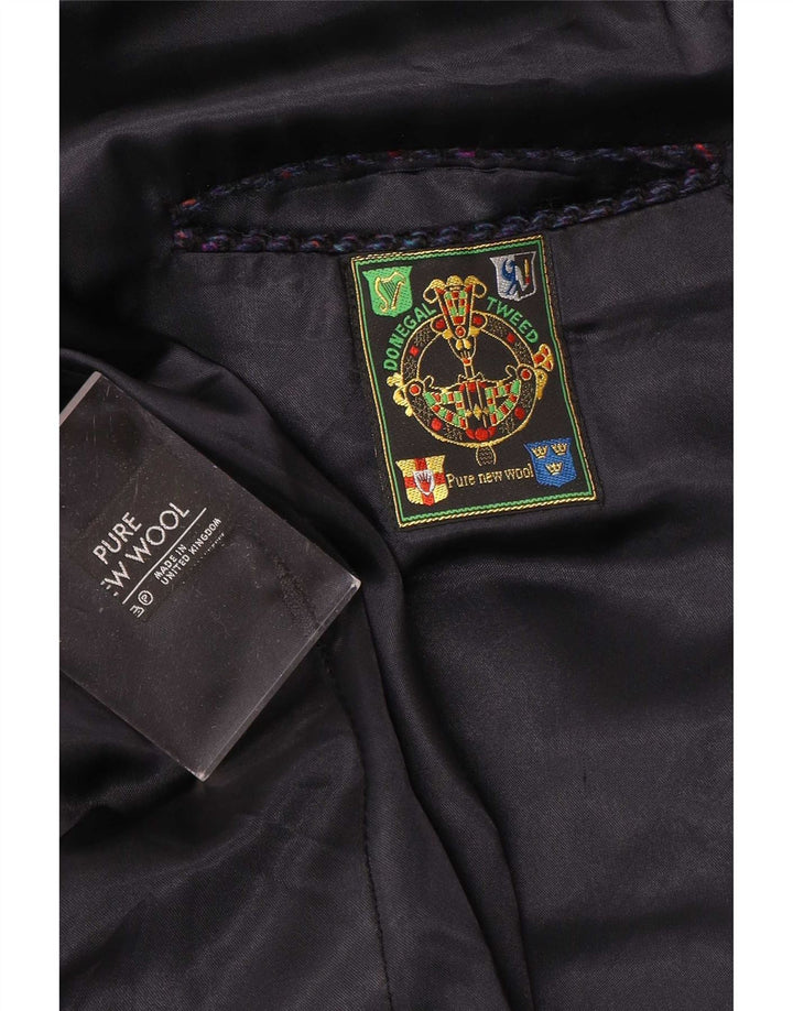 DONEGAL Mens Double Breasted Coat UK 38 Medium Navy Blue Herringbone Wool